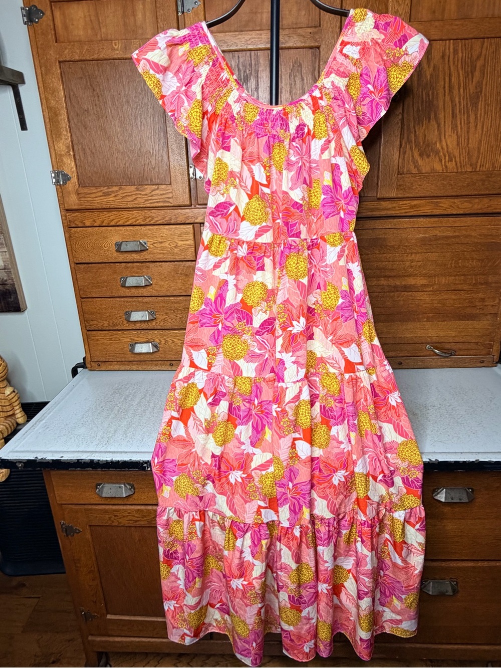 Entro Floral Pink Tiered Maxi Dress